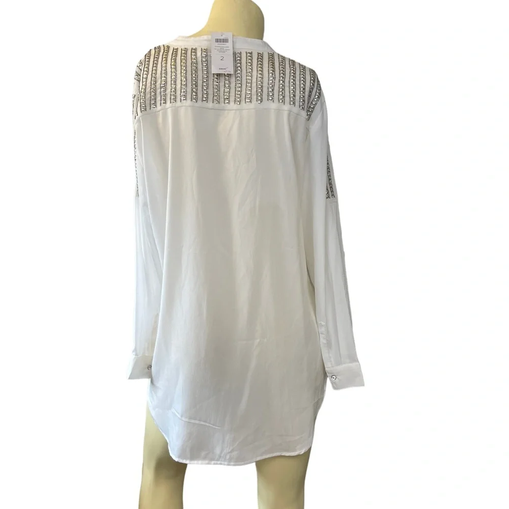 Chico’s Studded Antique White Blouse Size 2 = L / 12 - Picture 9 of 12